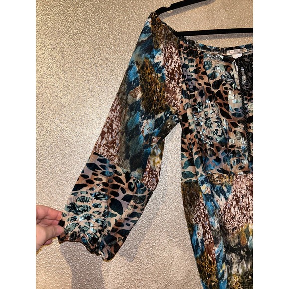 Alberto Makali Teal Black Animal Print Burnout Velvet Off The Shoulder Top L - Picture 2 of 7